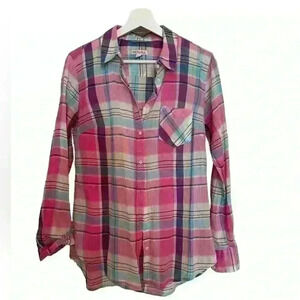 Merona, 100% Cotton, Size: Medium, light fabric plaid button up